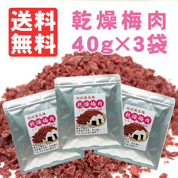 送料無料！紀州南高梅の乾燥梅肉40g×3袋 フリーズドライ梅だからお料理に便利 和歌山産梅干し使用 ゆうパケット発送
